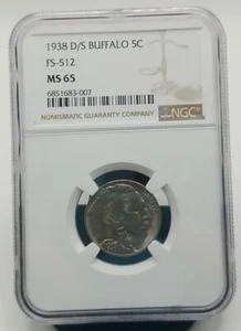 1938 D/S Buffalo Nickel MS65 FS-512 NGC #0443 - Picture 1 of 3