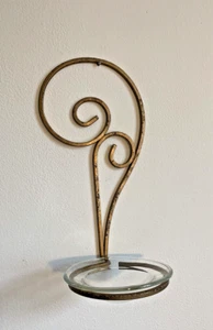 Wall Sconce Candle Holder Glass Dish Gold Metal Curves Modify For Planter - Picture 1 of 3
