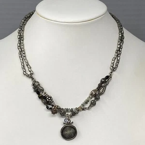 Jill Schwartz Necklace Liquid Silver Beads Boho Steampunk Rutilated Quartz 16" - Picture 1 of 15