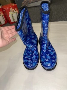Sloggers Boots Women’s 11 Blue Paw Print Boots Waterproof Rubber Rain & Garden - Picture 1 of 9