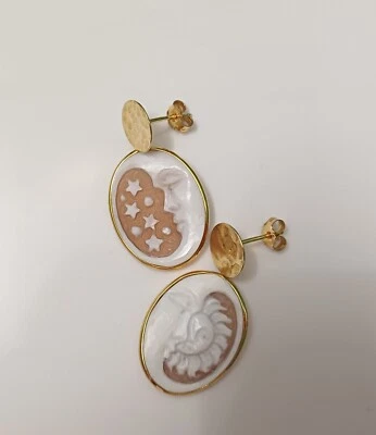 Orecchini Cammeo  Argento Giallo SOLE LUNA Gift Regalo Summer Estate Colororo - Immagine 1 di 4