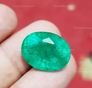 Anillo de piedra preciosa suelta de forma ovalada verde esmeralda verde creado en laboratorio 15,20 Crt - Imagen 1 de 5