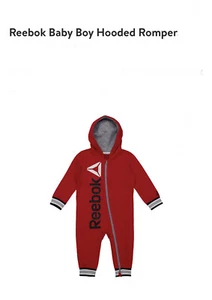 NEW Reebok Baby Hooted Fleece Romper Long Sleeves Full Length Zipper - Picture 1 of 16