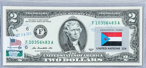 Two Dollar Bill Currency Paper Money US Note $2 Gem Unc Collection National Flag Cover