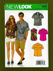 NEW Men & Women's Hawaiian Shirts Sewing Pattern (Sizes XS-XL) New Look 6197 - Picture 1 of 6