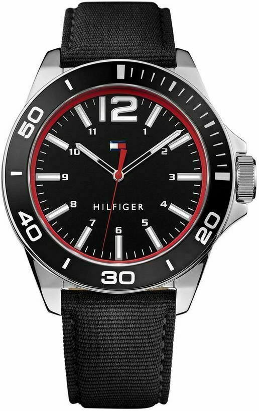 Reloj informal Tommy Hilfiger 1791284 tono plata esfera negra correa de nailon para hombre Foto 1 de 1
