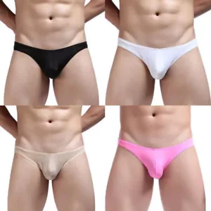 Herren Eis Seide Bikini Slips Hosen Unterwäsche Shorts Ausbuchtung Beutel weiche G-Saiten - Bild 1 von 16