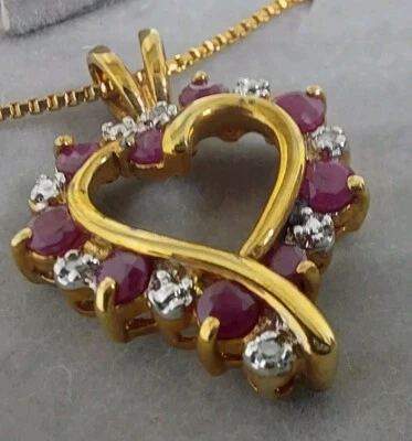 1.15CTW Ruby Diamond Heart Designer Pendant w/Chain 18K Gold 925 Sterling Silver - Image 1 of 4
