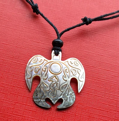 Echte Handarbeit Schildkröte Turtle Muschel Perlmutt Amulett Anhänger Kette neu - Bild 1 von 4