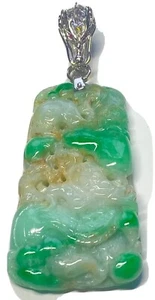 Jadeite/Jade Dragon Pendant With Dragon Head Loop Ruby Eyes - Rare & Unusual - Picture 1 of 8