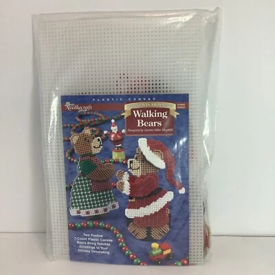 NEEDLECRAFT CHRISTMAS TRIMMINGS WALKING BEARS PLASTIC CANVAS KIT - NEW - K4bx2 - Image 1 of 2