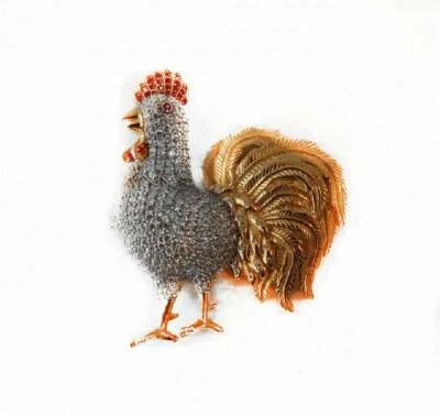 Increíble Broche Fino Circonita Cúbica Diseño Pollo 925 Dos Tonos Plata Pavé Foto 1 de 4