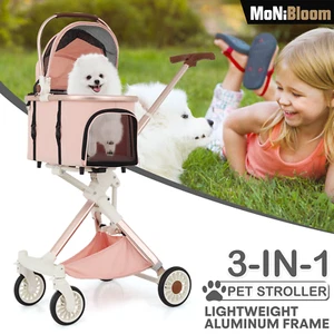 4 Wheels Foldable Pet Stroller Detachable Carrier Car Seat 3-in-1 Cat Dog Cage - Picture 1 of 14