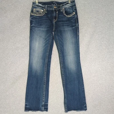 Vigoss Boot Cut Jeans Womens 31x32 Thick Stitch Rhinestones Embroidered Denim - Image 1 of 4