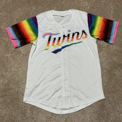 Minnesota Twins Jersey Mens Small White Rainbow MLB Baseball Pride Night Shirt - Image 1 of 4