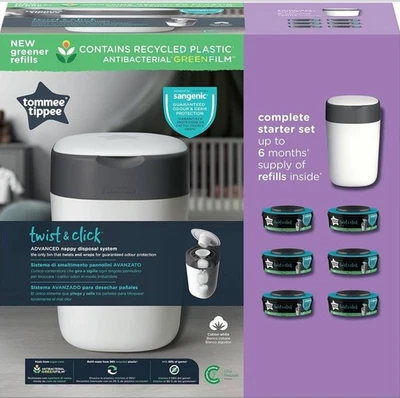 Cubo de pañales Tommee Tippee Twist & Click y 6 recambios de casete - Nuevo en caja ✅ Foto 1 de 3