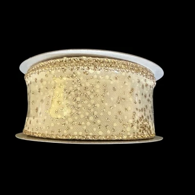 Gold Wired Ribbon 1.5" X 30 Ft Celebrate It Christmas Glitter Design Polyester - Image 1 of 4