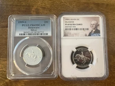 1999-S Delaware Silver Quarter NGC PF69 Ultra Cameo & 1999s PCGS PF69 Deep Cameo - Image 1 of 4