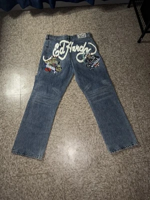Ed Hardy Jeans Y2K Dragon Design Loose Fit Size 32 Unworn - Image 1 of 2