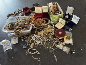 Large Job Lot Of Costume Jewellery For Sorting Inc Empty Jewel Boxes - Picture 1 of 21