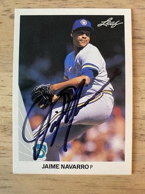Jaime Navarro Signed 1990 Leaf #85 Milwaukee Brewers Autograph Auto - Image 1 of 2
