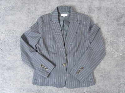 Isaac Mizrahi Blazer Women Medium Gray Striped Sport Coat Jacket Business Office - Image 1 of 4