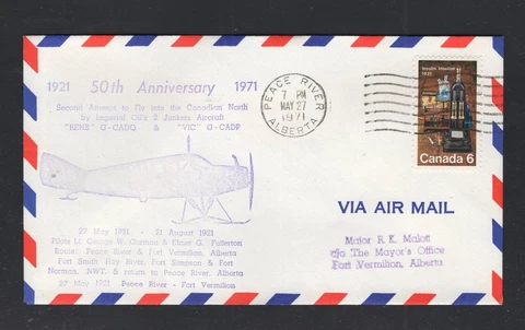 Canada 1971 50th anniversary flight cover #A7116 Peace River- (cover 1) Cover