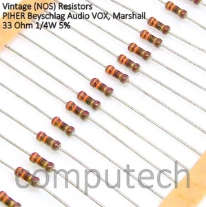 5 pezzi 33 Ohm 0,25W 5% Resistenze Piher, Bender Marshall Vox (NOS) 33Ohm 1/4W - Foto 1 di 1