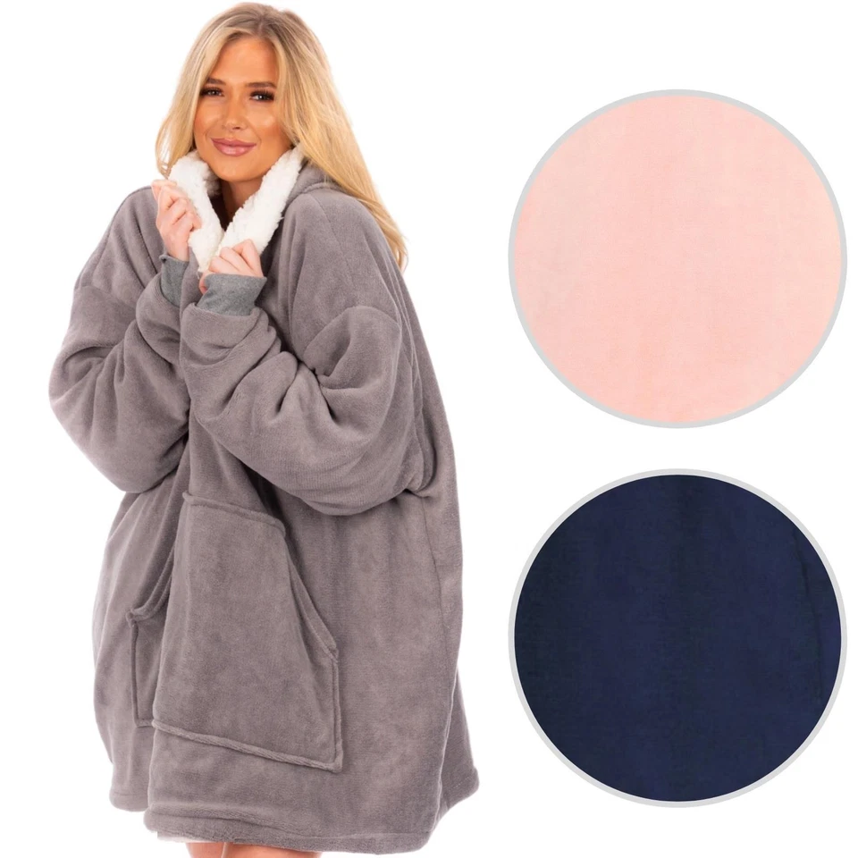 Oversized Warm Hoodie Blanket Sherpa Hooded Sweatshirt Top Large Soft Plush Cosy - Image 1 of 1