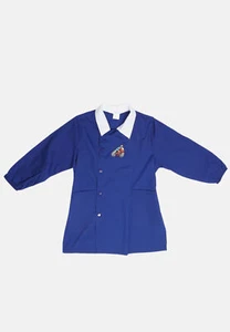 Kids Blue Elementary School Buttons Collar White Motorcycle Apron 7-15 Years - Picture 1 of 5