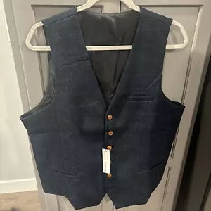 Chaleco de tweed a cuadros azul VOBOOM para hombre talla L nuevo con etiquetas - Imagen 1 de 11