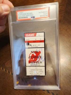 Boleto firmado por Stephane Richer Devils Canadiens Vs Capitals 15 de febrero de 1995 NHL PSA Foto 1 de 4