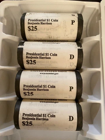 2012 D Benjamin Harrison Presidential 25 Coin BU U.S. Mint OBW ONE $25 Roll Cover