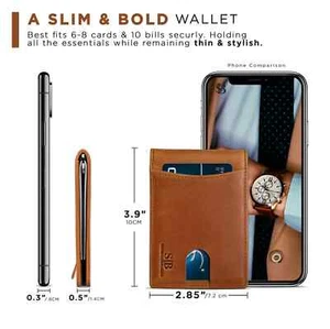 RFID Blocking Slim Bifold Genuine Leather Front Pocket Wallets-NEW - Picture 1 of 4