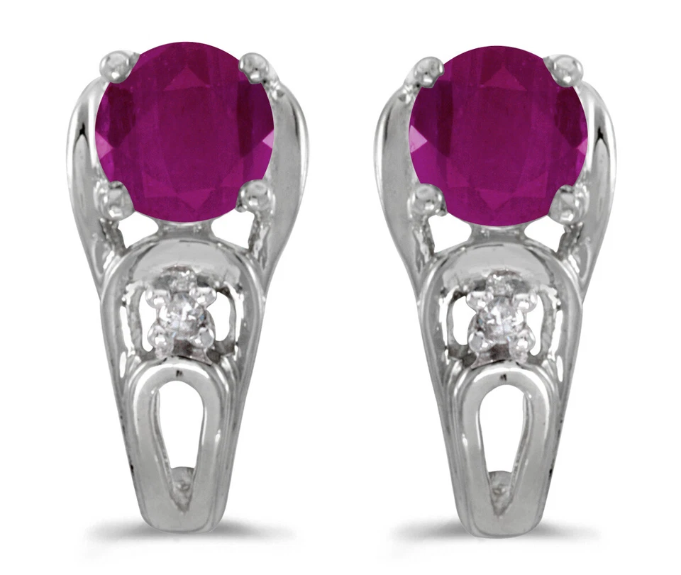10k White Gold Round Ruby & Diamond Earrings E2583W-07 - Image 1 of 1