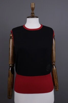 Vintage Escada Black/Red Wool Knit Vest Sweater Size 40 - Image 1 of 4