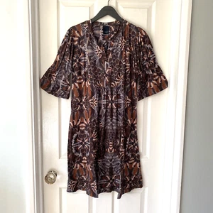 Luxzuz Soft Dress Brown Grey Floral UK 10 Bell Sleeve Christmas Gift NEW - Picture 1 of 14