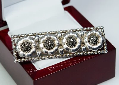 935 Argento - Antico Stile Liberty Spilla - Markasite - Immagine 1 di 4