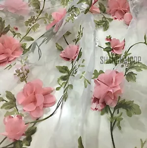 UK 55" Largo 3D Fiore Pizzo Maglia Tessuto Organza Ricamato Chiffon Panno per Fai da Te - Foto 1 di 12