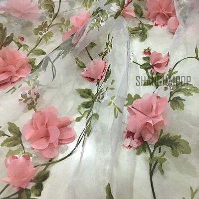 UK 55" Wide 3D Flower Lace Mesh Fabric Embroidered Organza Chiffon Cloth for DIY - image 1 of 4