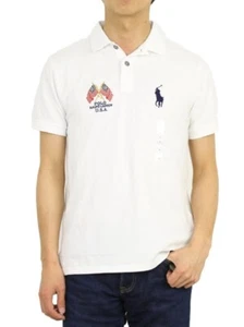 Polo Ralph Lauren Short Sleeve Custom Slim Fit Polo Shirt w/ USA flag - White - - Picture 1 of 5
