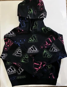 Adidas Girls Long Sleeve Pullover Black Fleece Hoodie & Leggings Size 7/8 - Picture 1 of 5