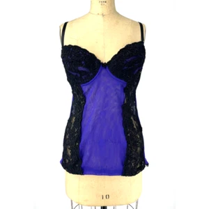 Intimate Attitudes Vintage Blue Black Lace Sexy Nightie Large C Cup - Picture 1 of 11