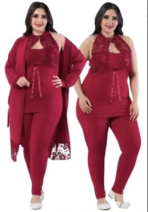 Women's 3 pcs Pajama Set Sleeveless Tank Tops with Pants and Robe. - Picture 1 of 7