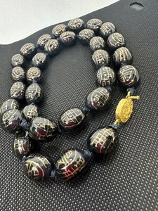 Collar chino de colección con cuentas ovaladas de porcelana negra y dorada 26"" de largo - Imagen 1 de 7