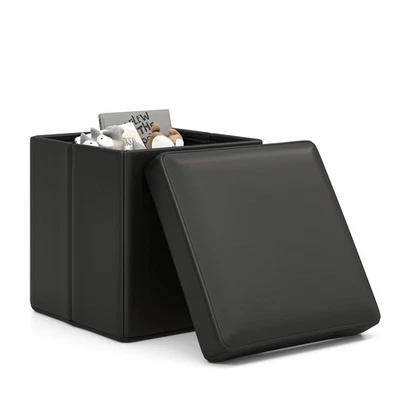 10.5 Gallon Folding Storage Ottoman Upholstered Square Footstool PVC Leather - Image 1 of 4