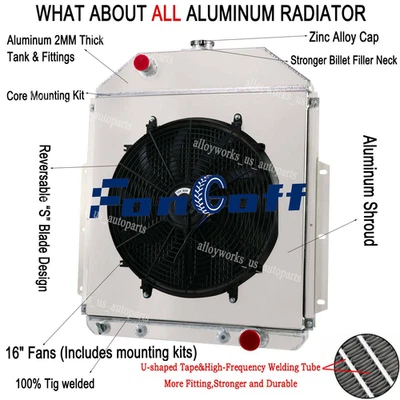 3-Row Radiator Shroud Fan For 1942-1952 50 Ford F1 F2 F3 Pickup Chevy V8 Config Foto 1 de 4