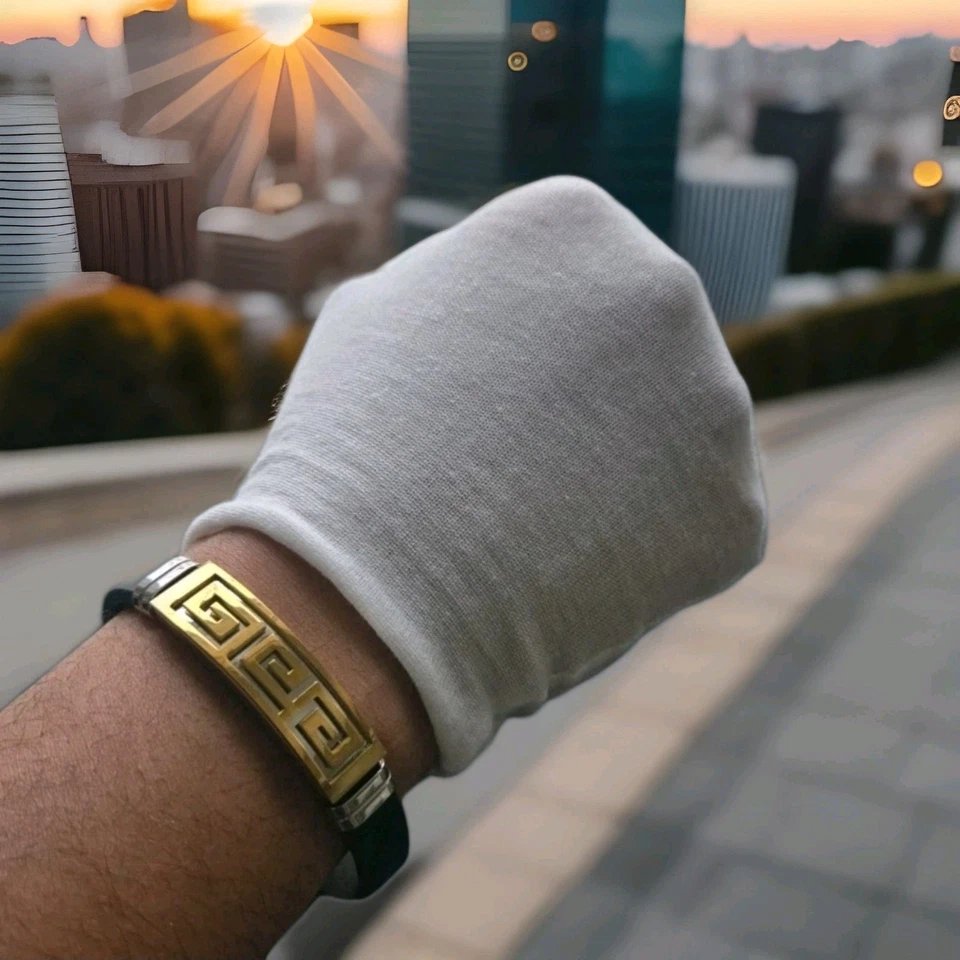 Pulseira de ouro estilo Versace masculina chave grega presente de luxo | Entrega gratuita no Reino Unido - Imagem 1 de 4