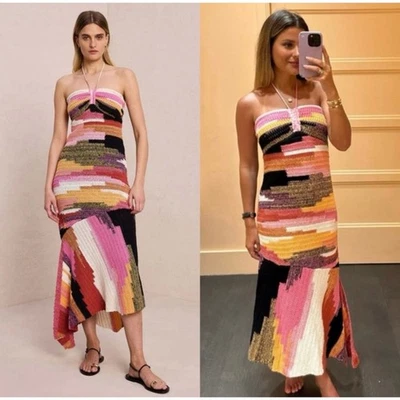 Nuevo A.L.C. Vestido midi tejido halter ganchillo sin tirantes XS ALC Y2K 90s asimétrico Foto 1 de 4