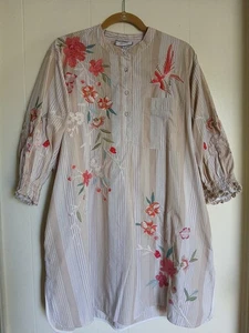 Johnny Was Workshop Floral Embroidered Cherri Stripe 3/4 Sleeve Dress Sz Medium  - Picture 1 of 19